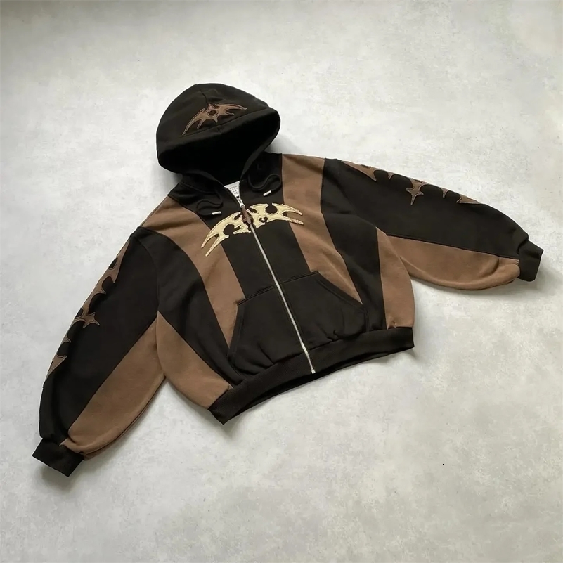 Y2K Tops HARAJUKU Géométrique broderie épissage gothique jeune sweat-shirt quotidien Simple Daily Sweat-shirt Loose Modèle Men de décontrat 24103