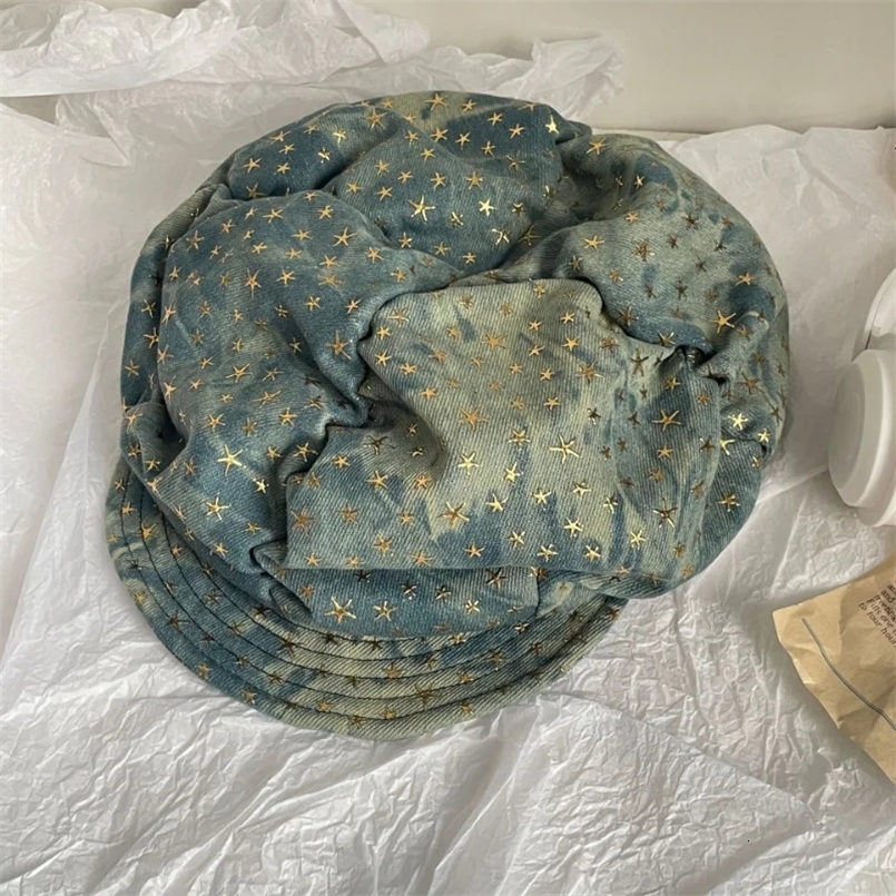 Berets Korean Tie-dye Star Element Pleated Cloud Hat Y2K Medieval Retro Street Fashion Painter Hats Men and Women Versatile sboy Cap 231018