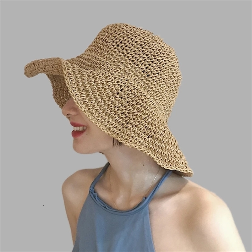 Simple Girl Raffia Sun Hat wide Brim cork summer hat suitable for womens beaches Panama straw hats dome bucket hats and womens sun hats 250311
