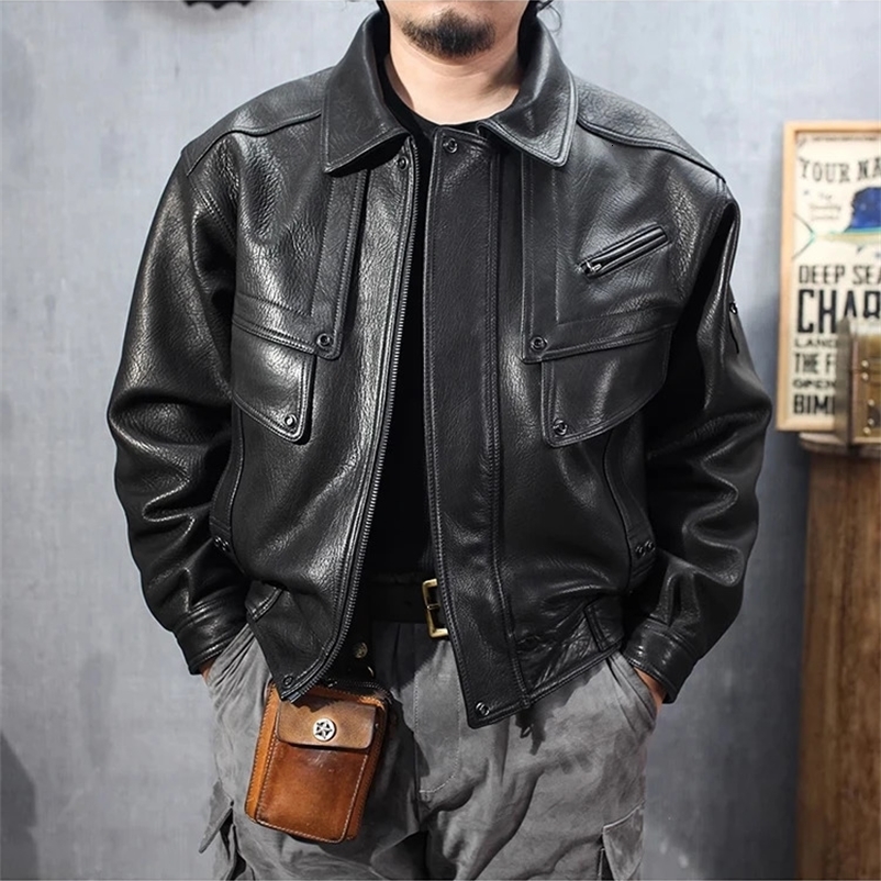 Mauroicardi Spring Autumn Cool Black Pu Leather Motorcycle Jacket Mens Long Sleeve Loose Casual er Clothing 241007bj