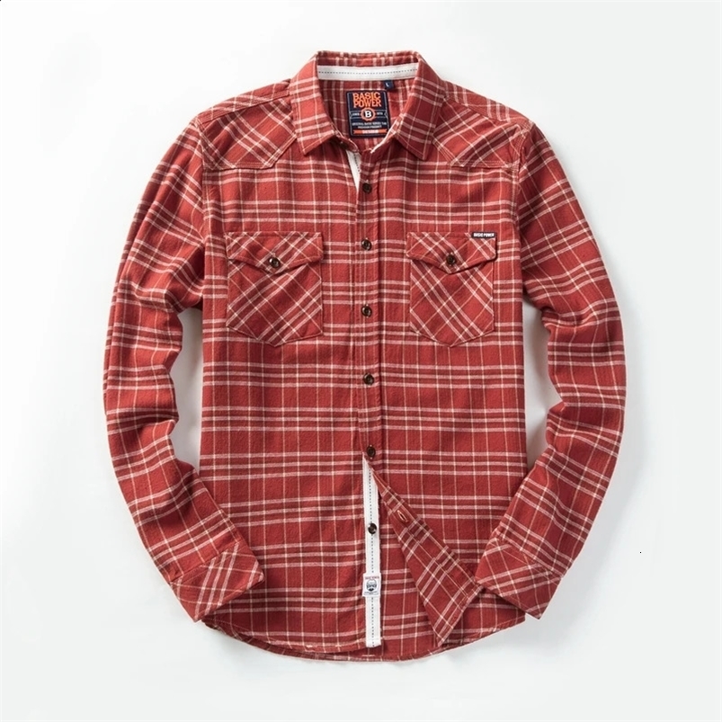 Mens Plaid Flannel Shirt Spring Autumn Male Regular Fit Casual Long-Sleeved Shirts For Male MG11301 240816