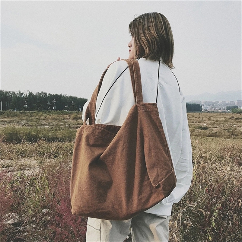 Womens Canvas Shopping Bag Large Capacity Eco Handbag Reusable Harajuku Bags Simple Tote Bag Foldable Shoulder Bag 250305bj
