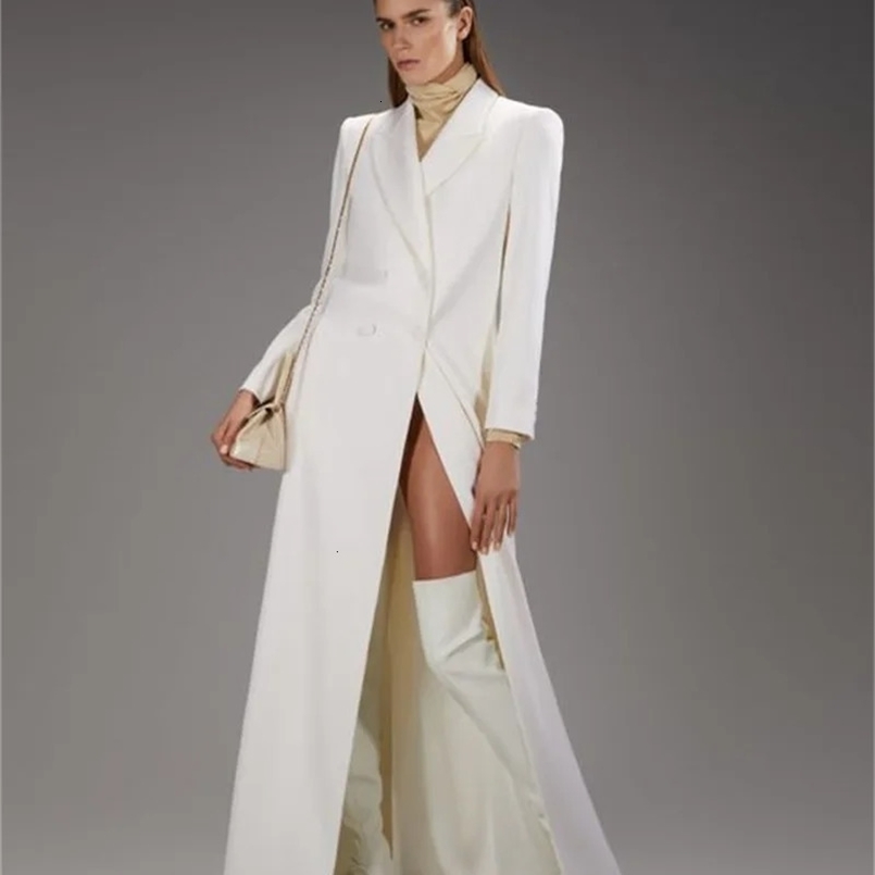 Women Suit Blazer 1 Piece Long Style Formal Wedding Tuxedos Ankle Length Double Breasted Cotton Prom Dress Custom Made 250226