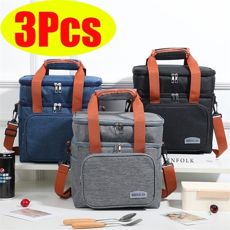 3 double-layer lunch bags large capacity insulated lunch box storage bag high-quality Oxford cloth picnic cooler bag 240828bj