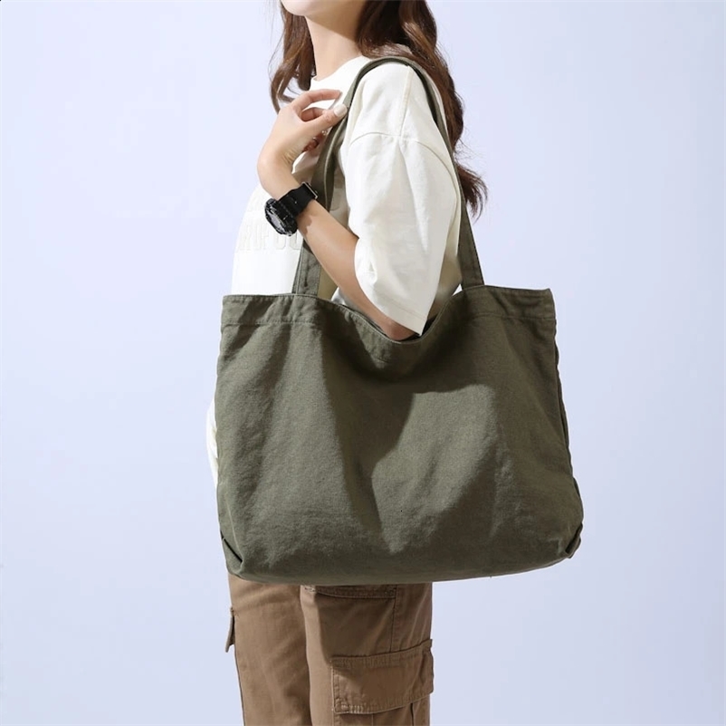 Large Canvas Womens Bag Solid Eco Bag Korean Shoulder Bag Reusable Shopping Messenger Bag Y2K Handbag School Pocket Travel Bag 241224bj