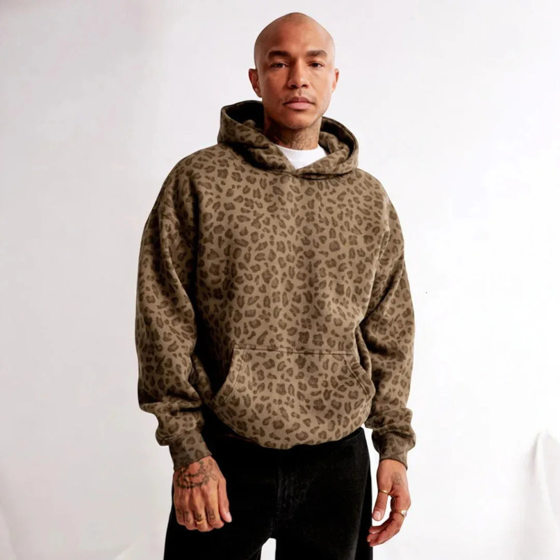 European and American leopard print hooded autumn and winter sweatshirt American retro loose casual trend hoodie Y2K 241220