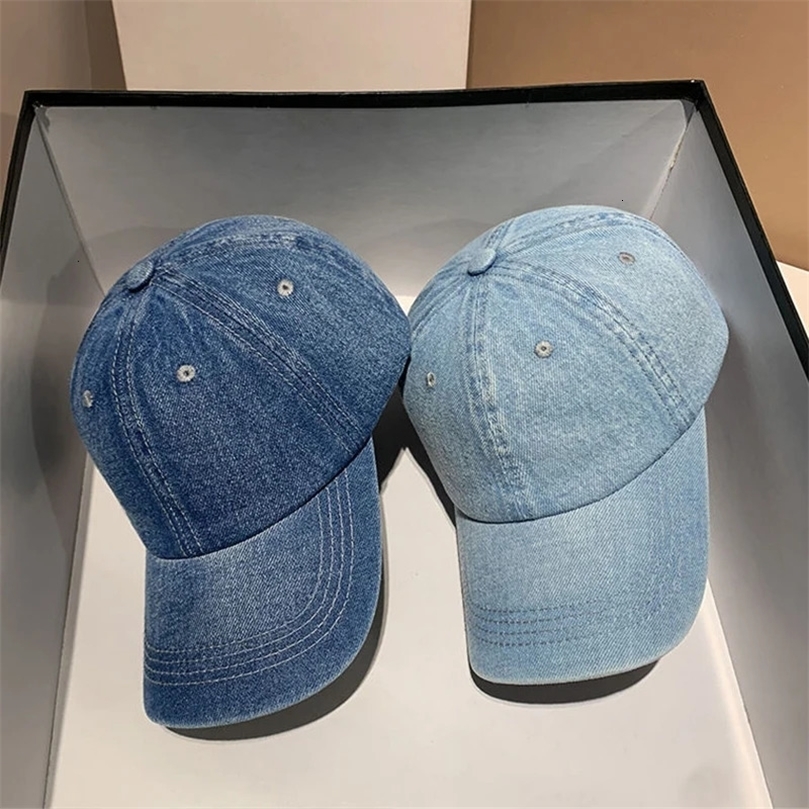 JK Korean Solid Color Denim Baseball Cap Women Men Outdoor Sun Visor Hat Casual Hip Hop Adjustable Ponytail Caps 240408
