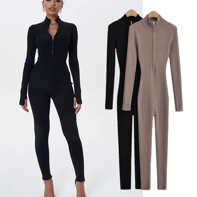 Maxdutti Ins fashion blog retro zipper knitted autumn winter sexy jumpsuit womens tight fitting long sleeved dunk 241125