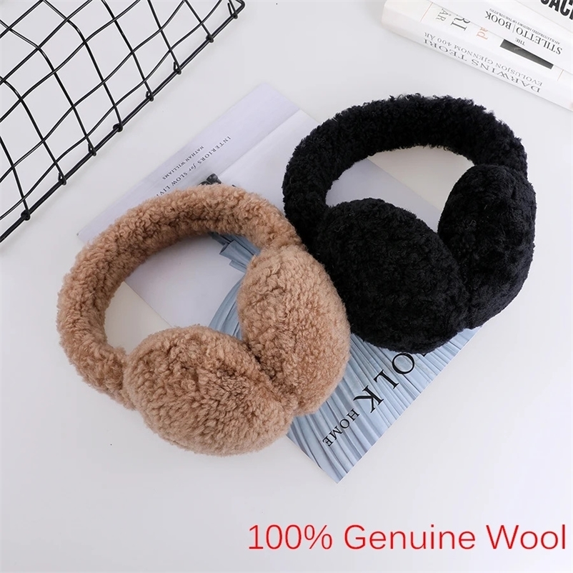 Unisex Winter Warm 100% Genuine Lamb Wool Earmuff Ear muffs Women's Fashion Ear warmer Protection Soft Adjustable 231222bj