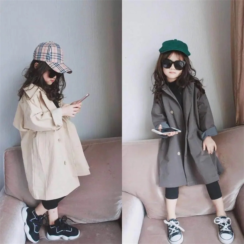 Jackets Girls coat Korean long style windbreaker 2023 spring and autumn children s wear kids jackets for girls 231218