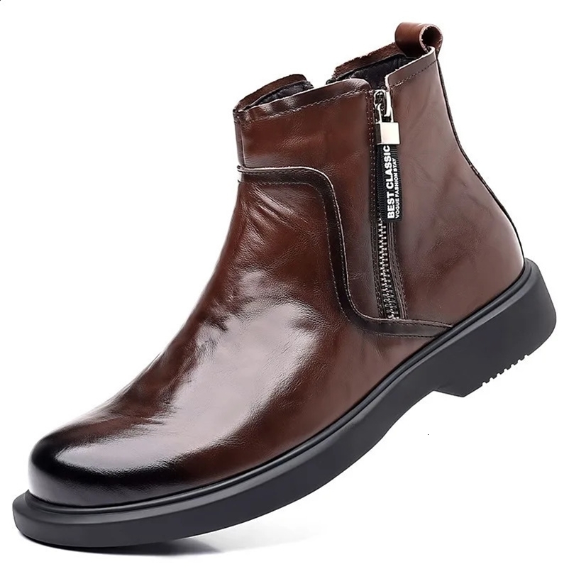 Fashion Genuine Leather Ankle Boots for Men Autumn Winter Velvet Warm Mens Chelsea Boots er Casual Dress Shoes Man 250120bj