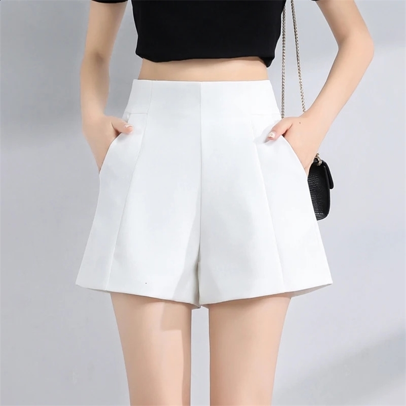 Suit Shorts Women High Waist A-line Shorts Spring Summer Casual Loose Wide Leg Chiffon Shorts Lady Black White250222bj