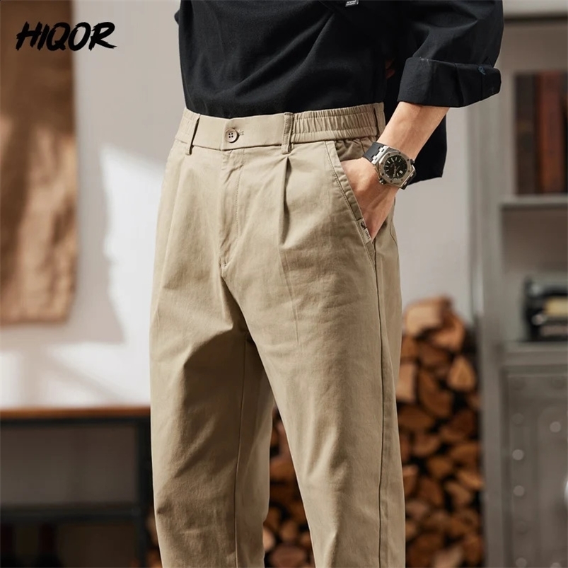 Hiqor uomini pantaloni da carico in vita elastica in pantaloni casual di cotone man per maschio pantaloni dritti maschile di grandi dimensioni 28-38