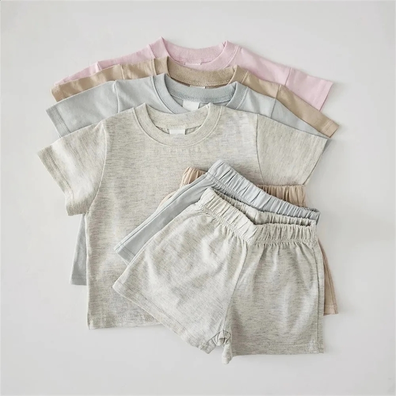Summer Children Clothing Sets Toddler Baby Boy Solid Color Short-sleeved Tee And Shorts 2pcs Suit Kids Girls Casual Clothes Set 250305