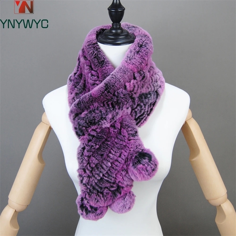 2024 Winter Real Rex Rabbit Fur Scarves Women 100% Natural Rex Rabbit Fur Muffler Lady Knitted Genuine Fur Neck Warmer Scarf 240910