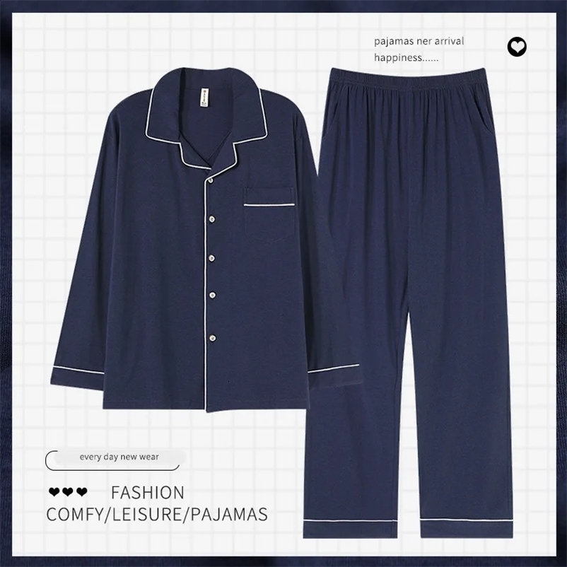 Man Pajamas Sets Spring Autumn Long Sleeve Soft Cotton Pyjamas Cardigan Home Clothing Male Solid Color Loose Casual Sleepwear 240826