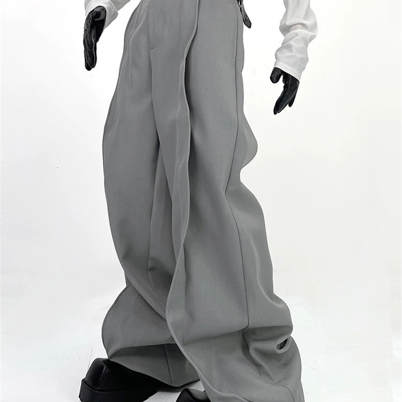 Mauroicardi Spring Extra Long Black Flowy Baggy Wide Leg Pants for Mens Clothing Fashion Loose Casual Soft Gray Trousers 2024 240715