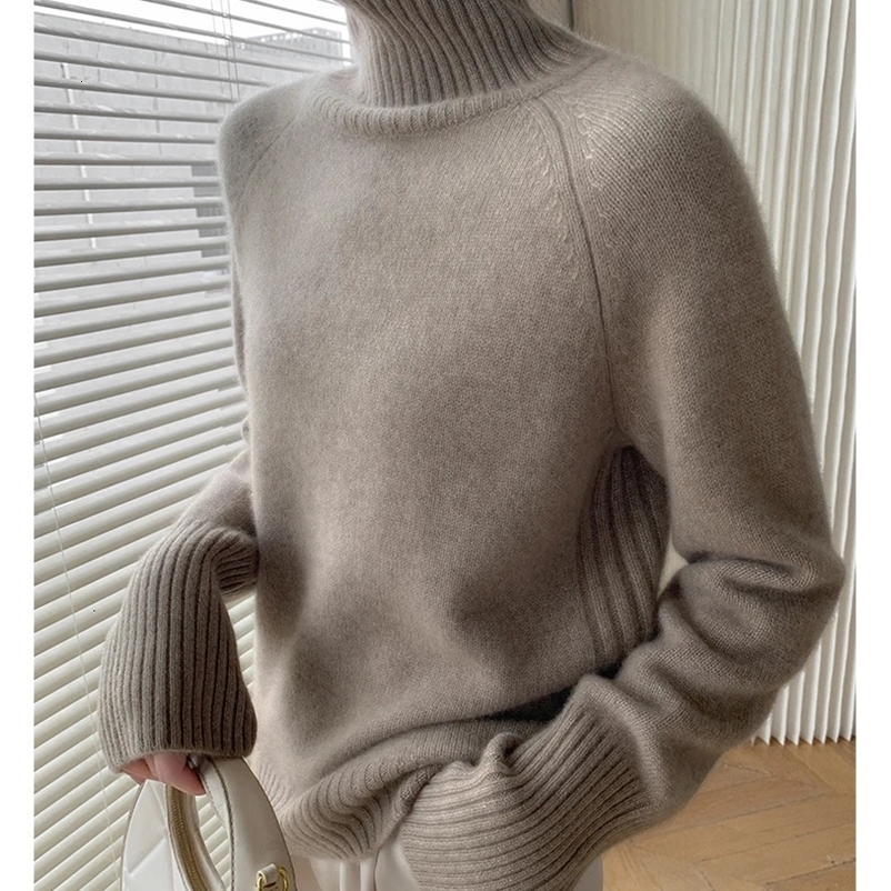 Turtleneck Womens Cashmere Sweater Loose and Thick Pulled Lazy Style Korean Version Late Autumn and Winter 241230