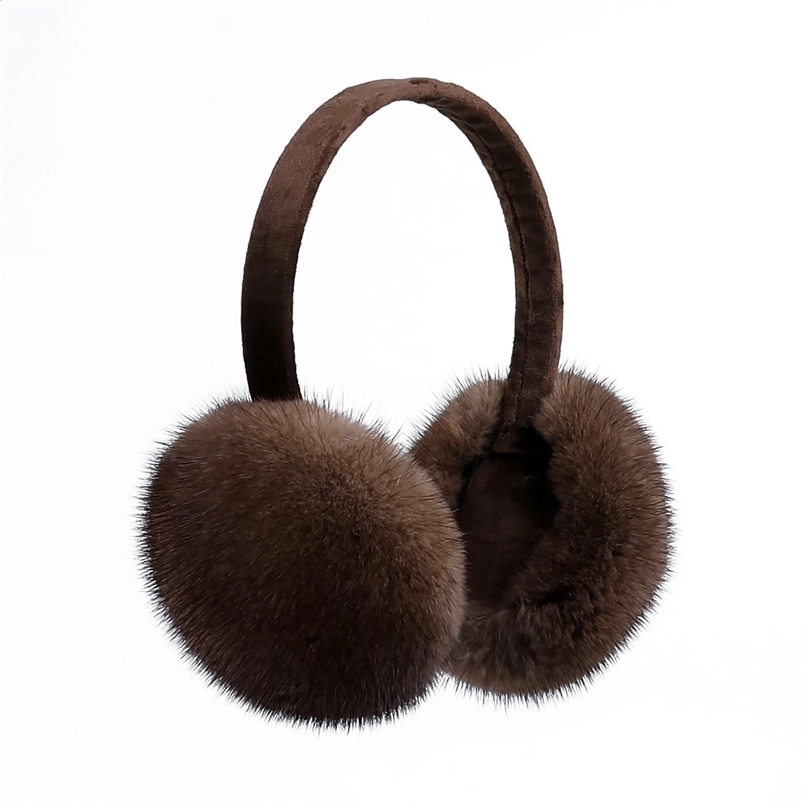 BOONJOVIA Unisex Real Mink Fur Earmuffs With Velvet Band Mens Womens Foldable Ear Warmer- Winter 241223bj