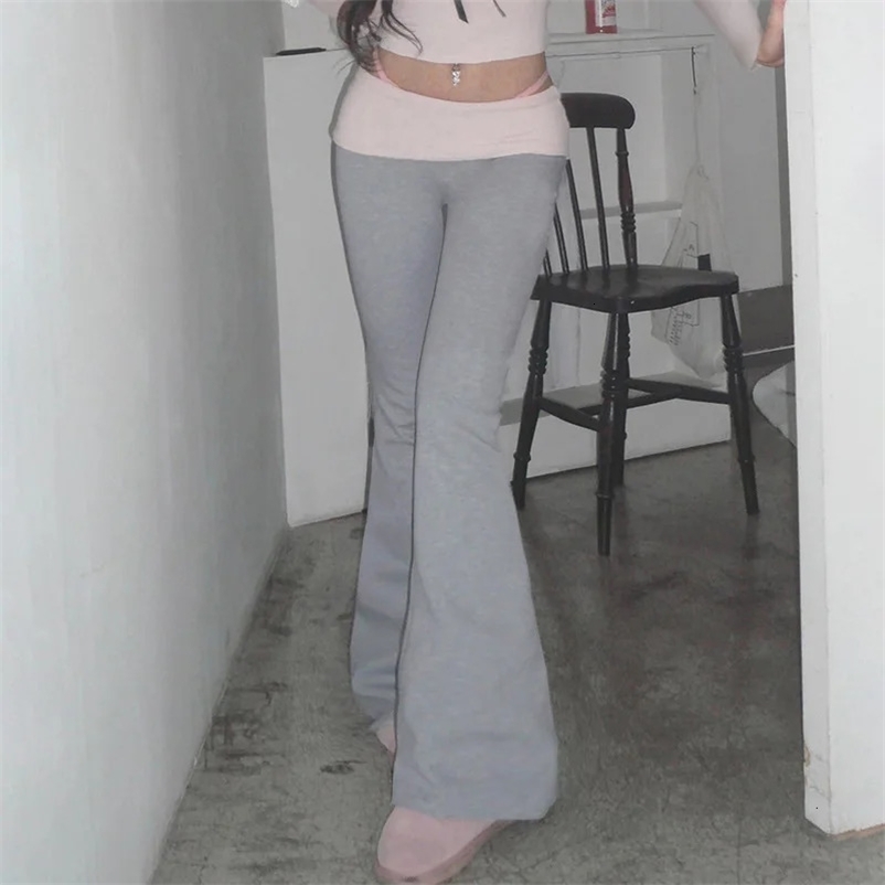 Y2K Contrast Color Flare Pants Women Casual Leggings Vintage Streetwear Female Low Waist Trousers Patchwork Sweatpants Joggers 240201