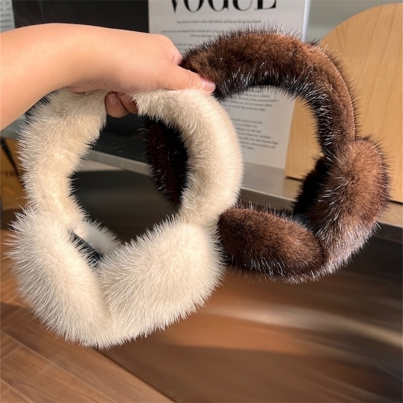 Winter Women Warm 100% Real Natural Mink Fur Earmuff Outdoor Fashion Mink Fur Earmuffs Girl Winter Ear Protection 250102bj