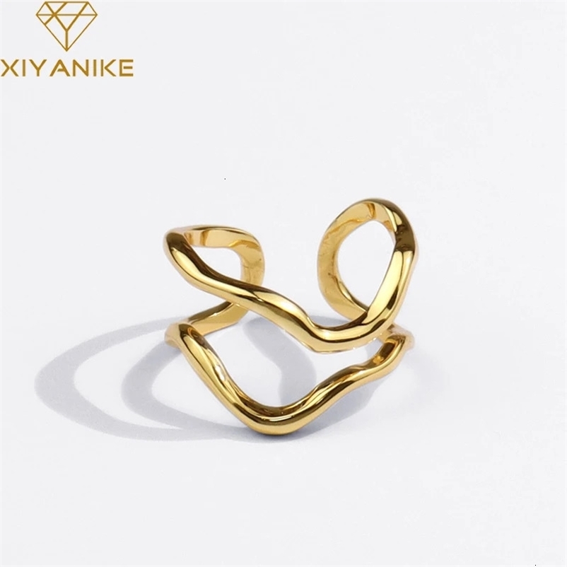 XIYANIKE Silver Color Double Irregular Line Geometric Ring Female Simple Fashion French Romantic Charm Jewelry Wholesale 240601bj