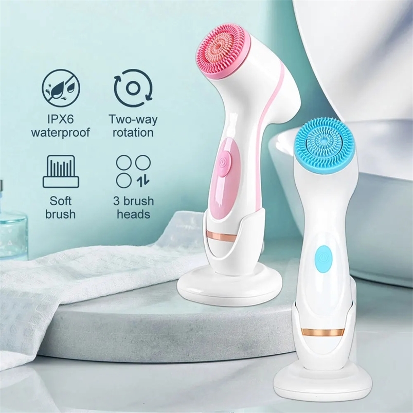 Cleaning Tools Accessories 3 in 1 Electric Cleansing Brush Silicone Rotating Face cleanser Brush Deep Cleaning brush Waterproof Massager 231216