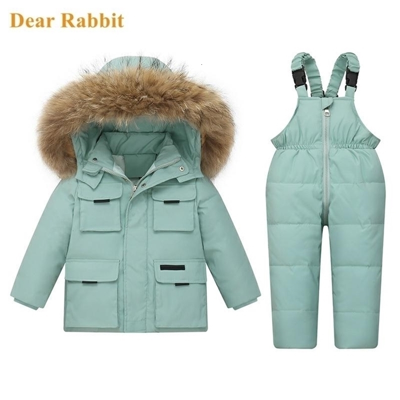 -30 Children Clothing Sets Kids Winter 90% Down Jacket Toddler Girl clothes Warm Overalls Baby Boys Coat parka real fur 211027