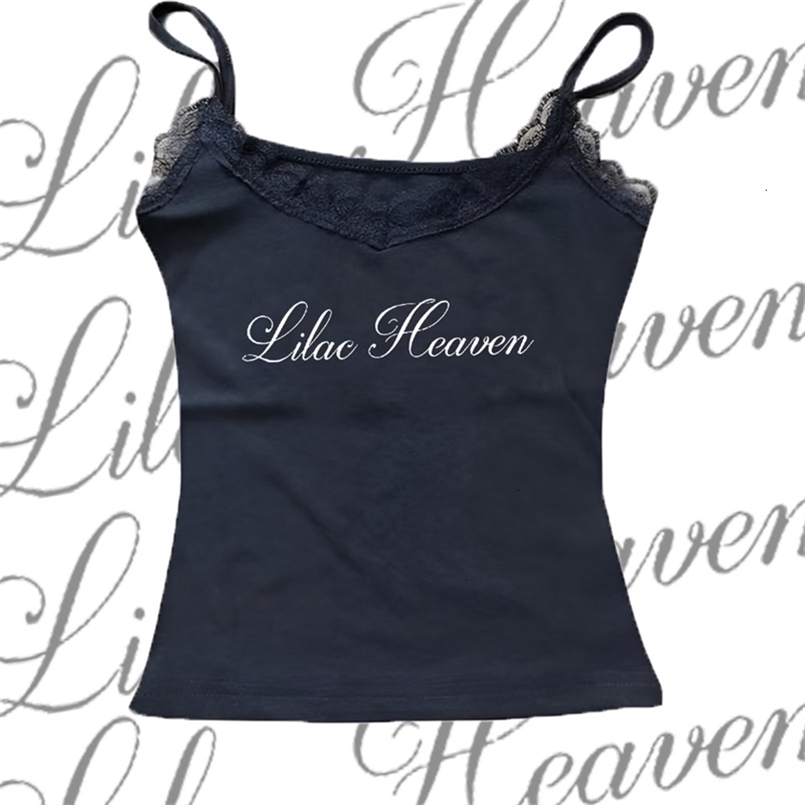 Y2K Gothic Punk Aesthetic topic Print Lace Camisole Top Fashion Sexy Sleeveless Slim Chic Crop Top 2000s Vintage Womens Tops 250418