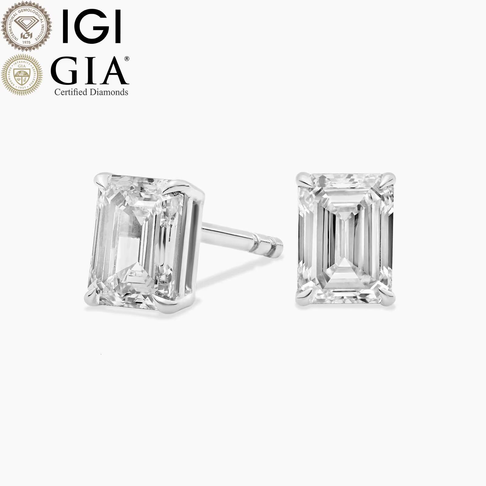 Elisa Custom Wholesale Lab Grown Diamond IGI GIA Certification Emerald Cut 18K White Yellow Gold Earrings Women Fine Jewelry