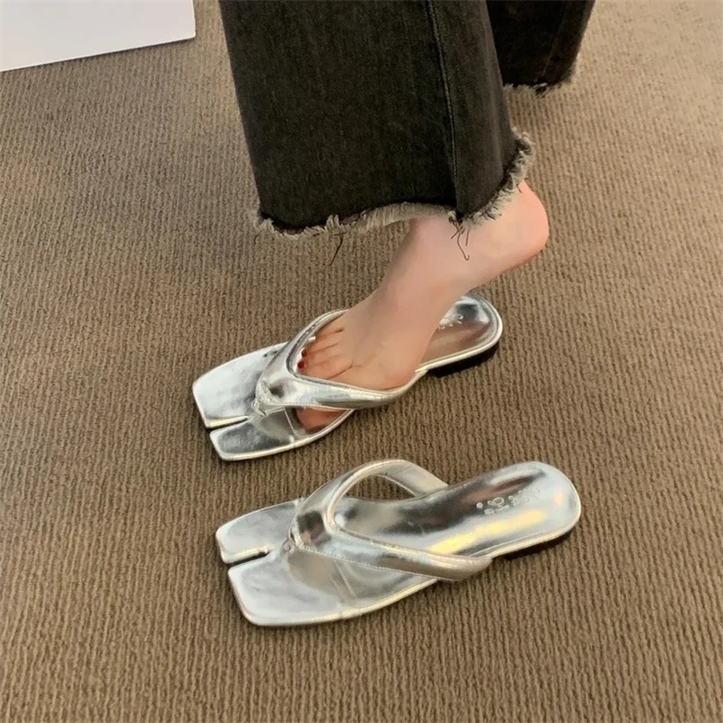 Summer Slippers Womens Fashion Flip Flop Womens Large Size Slippers Solid Color Womens Flat Shoes Zapatillas Mujer 250118
