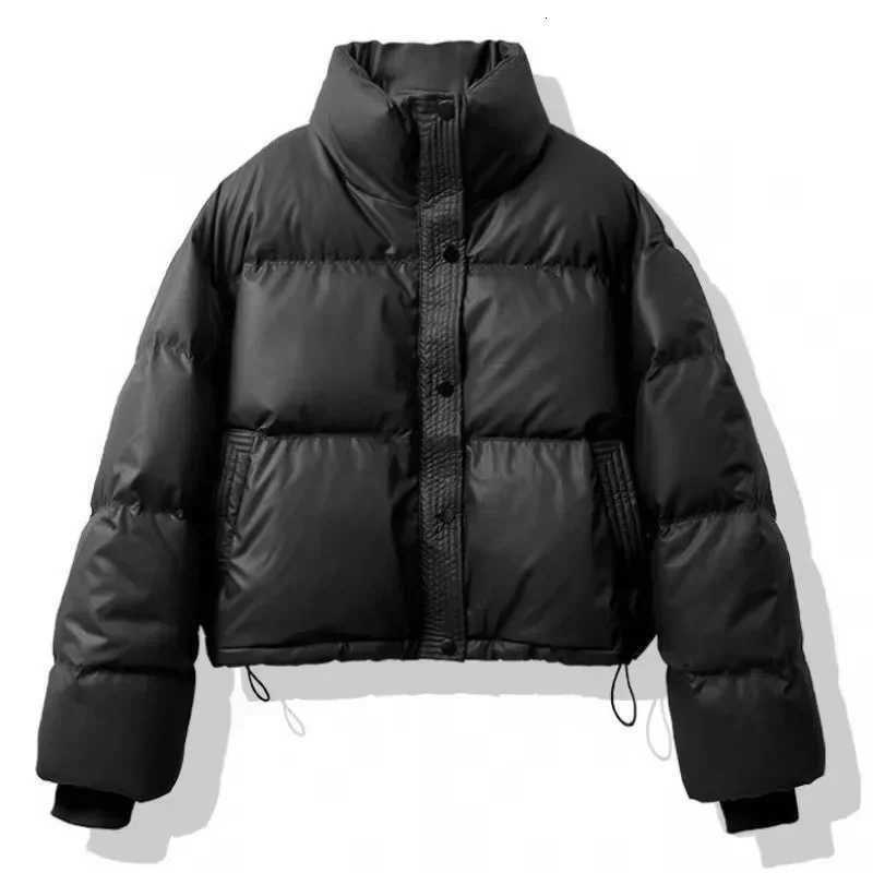 2024 Winter New PU Leather Cotton Padded Coat Warm Coats Highwaist Stand Quilted Jacket Women Loose Casual Down Jackets Z250923