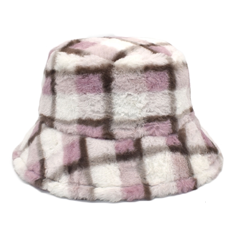 Stingy Brim Hats Autumn Winter Warm Bucket Hat For Women Fashion Plaid Fisherman Hat Female Korean Soft Velvet Plush Vacation Panama Sun Hat 220916