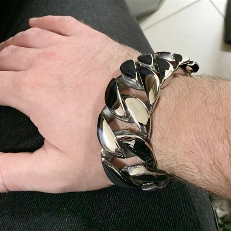 Punk Rock Men Heavy Stainless Steel Curb Cuban Link Chain Bracelet Hiphop 26mm/31mm Women Bracelets Bike Biker Wristband Jewelry 241227