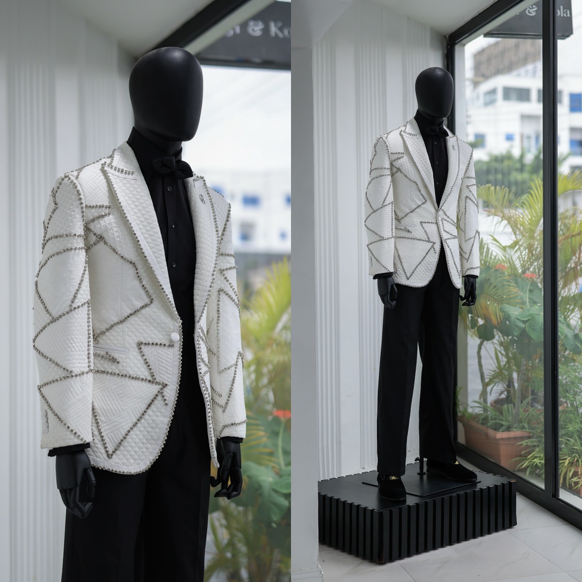 Modern Men's Suit Peaked Lapel Tailor-Made 2 Pieces Set Jacket Rhinestone Blazer Air Cotton One Button Customized Coat Pants Plus Size