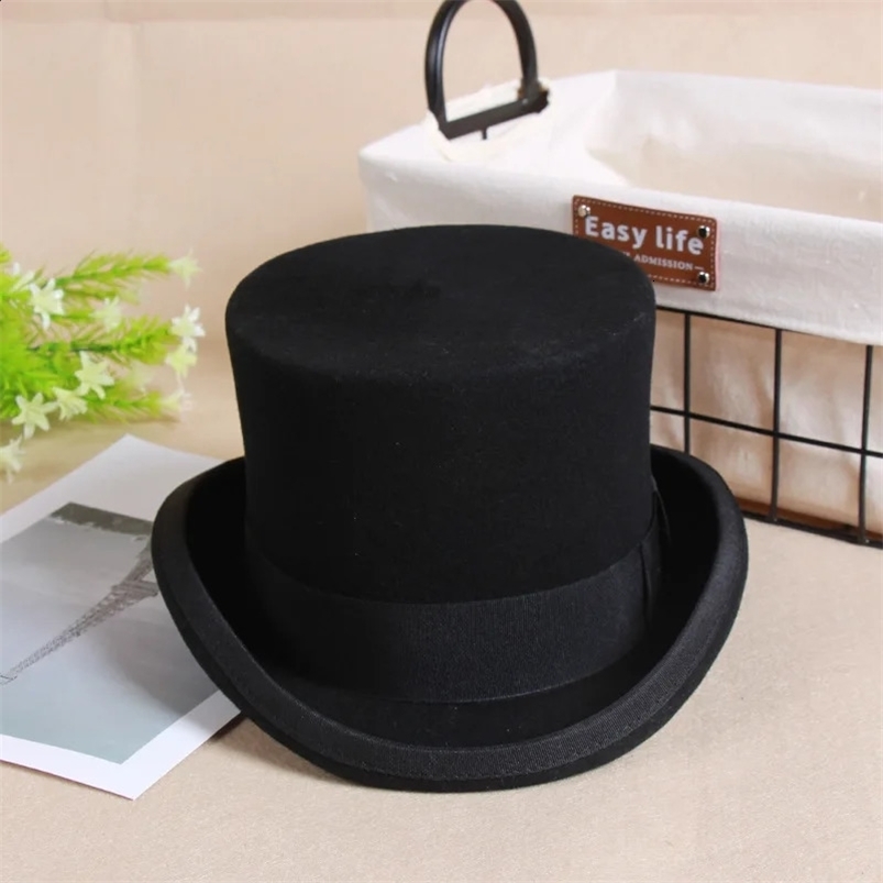 laine plate haut chapeau mode Fedora Hat Version Panama Magic Hat Gentleman Cylindrical Sprle Steampunk Unisexe Elegant 241021