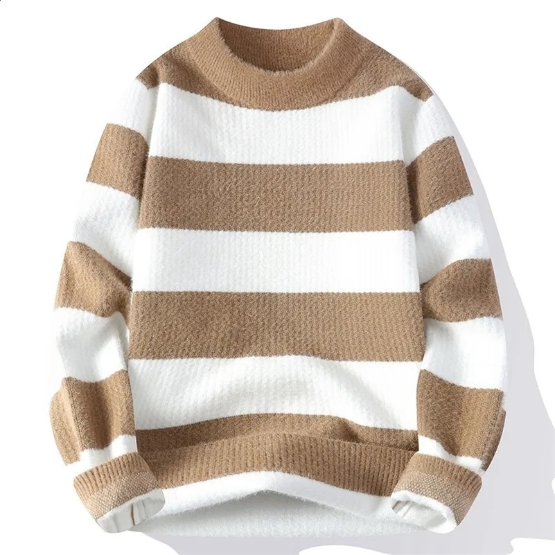 Mens Classic Autumn Striped Knitted Sweater Vintage O Neck Pullover American Fit Loose Harajuku Mens Retro Tops Multicolors 241209