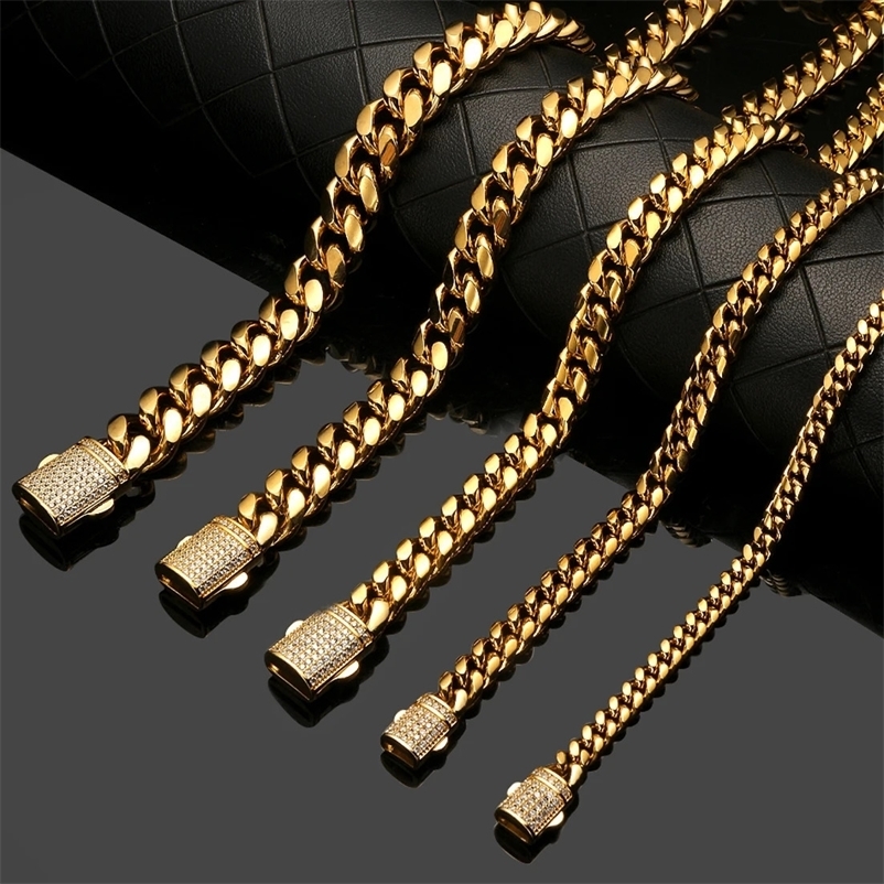 6/8/10/12/14mm Men Chain Bracelet Stainless Steel Curb Cuban Link Chain Bangle for Male Women Hiphop Wrist Jewelry Gift 250121bj
