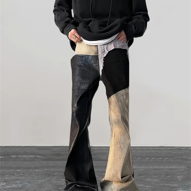 2024 Y2K fashion coating waxing patch old pocket glitter jeans mens 90s clothing retro pants Pantalones Hombre240809bj
