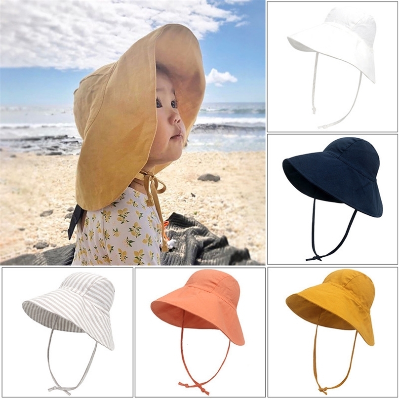 1153A Children Hats Spring Summer Girl s Sun Baby Outdoor Big Brim Basin Cotton Linen Breathable Sunscreen 220630