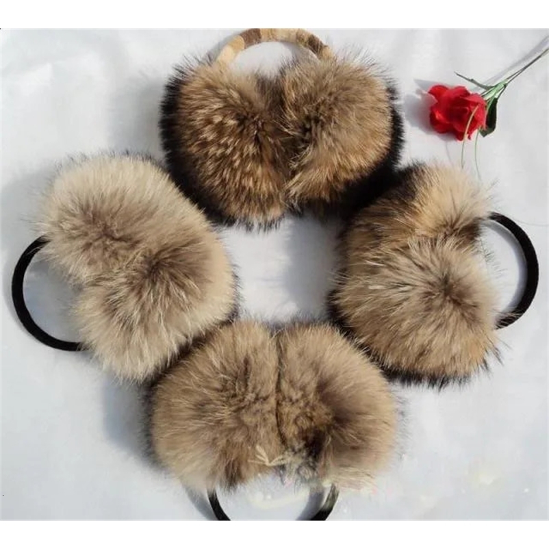Natural Raccoon Fur Winter Big Earmuffs Women Oversize Korea Fashion Warm Real Fur Earcaps Thick Big Size Ear Cover 241223bj
