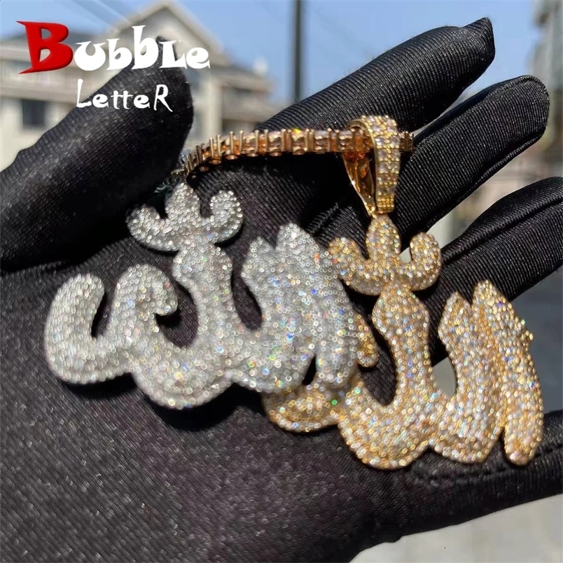 Bubble Letter Iced Out Pendant Necklace Real Gold Plated Hip Hop Jewelry Unique Charms Trend 250306