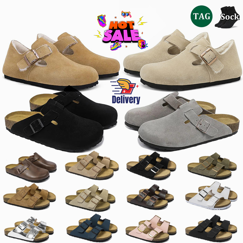 Boston Clogs designer sandals Arizona soft footbed Suede Shearling slippers men women black flat summer leather slides beach casual shoes Germany Sl