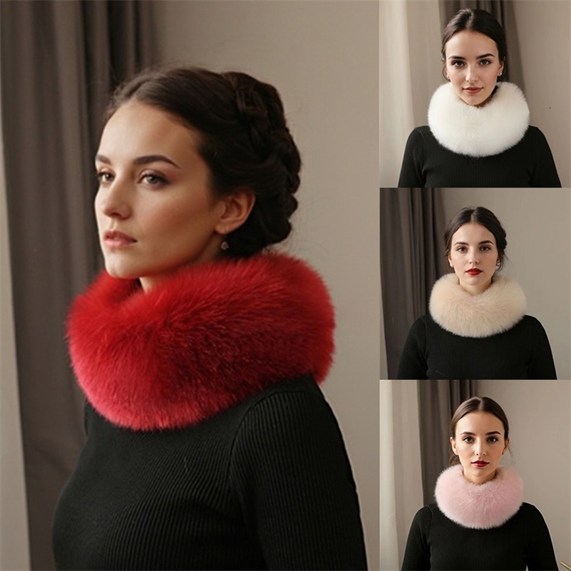 Faux Fox Fur Scarf Womens Winter Thicken Warm Neck Ring Collar Soft Solid Color Neck Warmer Lady Elegant Neckerchief 250808