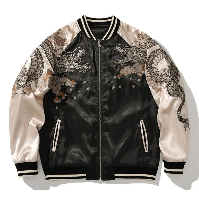 Spring and Autumn Embroidered Jacket Dragon Animal Mens Baseball Uniform Embroidered Contrast Color Casual Couple Clothes 240829