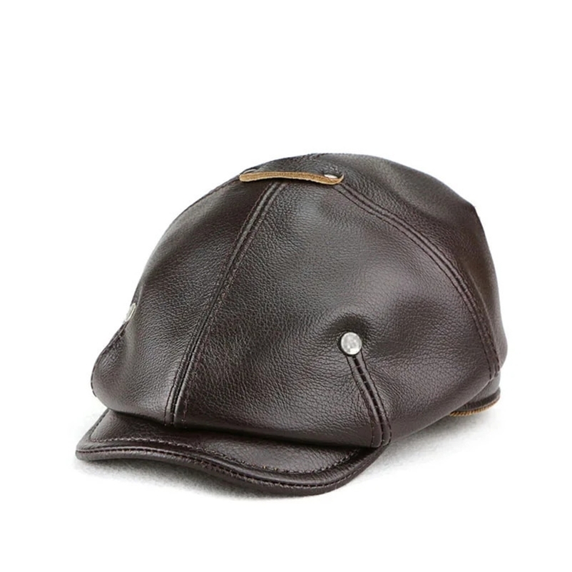 Autumn Winter Real Full Grain Cow Leather Octagonal Beret Cap For Men Retro Fashion British Style sboy Hat Artist Visor 240603bj