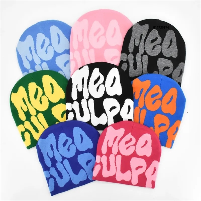Beanie Skull Caps 2023 Knitting Beanies Hat Men Women Paragraph Quality Cap Mea Culpa Y2k Warm Fashion Hundred Take Cold for Hats l231025bj