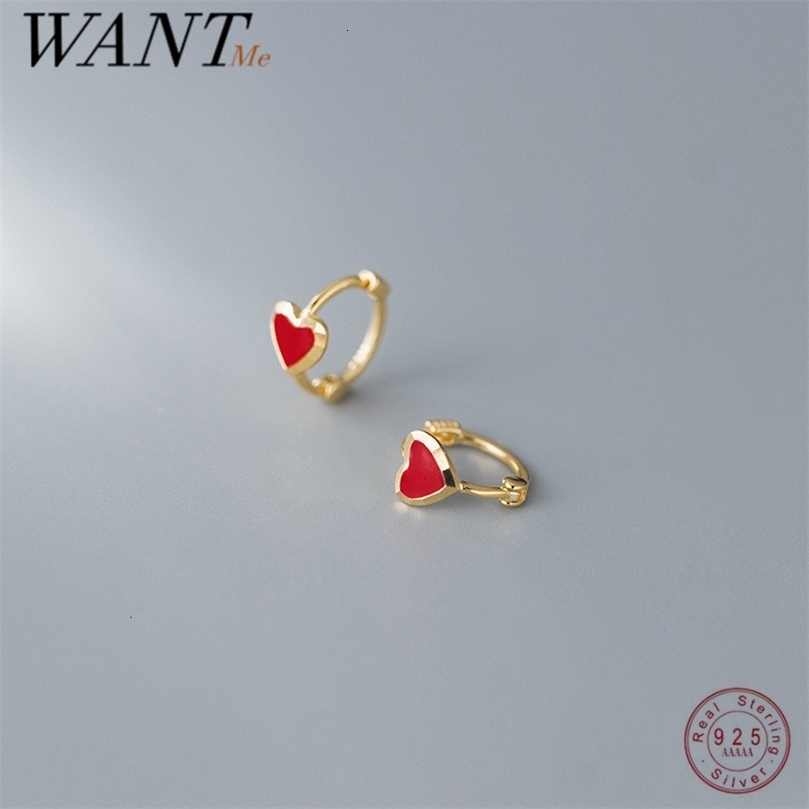 Stud WANTME 925 Sterling Silver Romantic Love Heart Red Enamel Piercing Earrings Women Simple Circle Party Wedding Jewelry Ear Buckle 230807