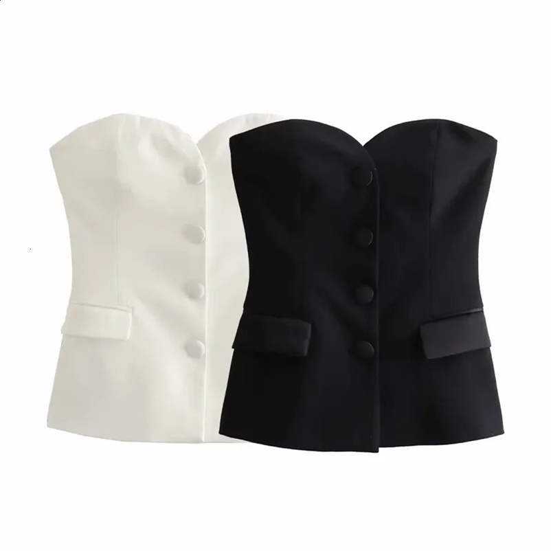 TRAF Top Womens 2024 Summer Tanks Camis Elegant Tube Top Ladies Fashion Casual White Black Sleeveless Backless Corset Tops250304bj