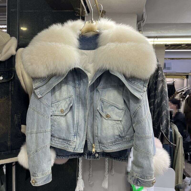 Dresses Dresses Clothing Winter New Large Collar Fox Denim Fur Jacket Women's Thick Lined Parka